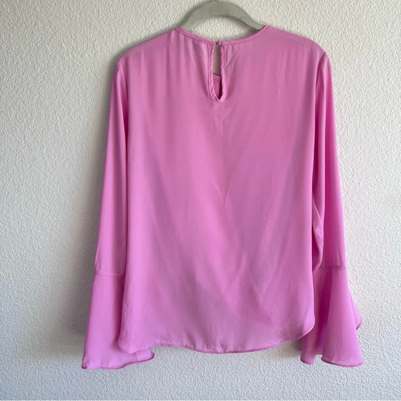 Carmen Marc Valvo Pink Flutter Sleeve Snap Front Blouse - Picture 9 of 13
